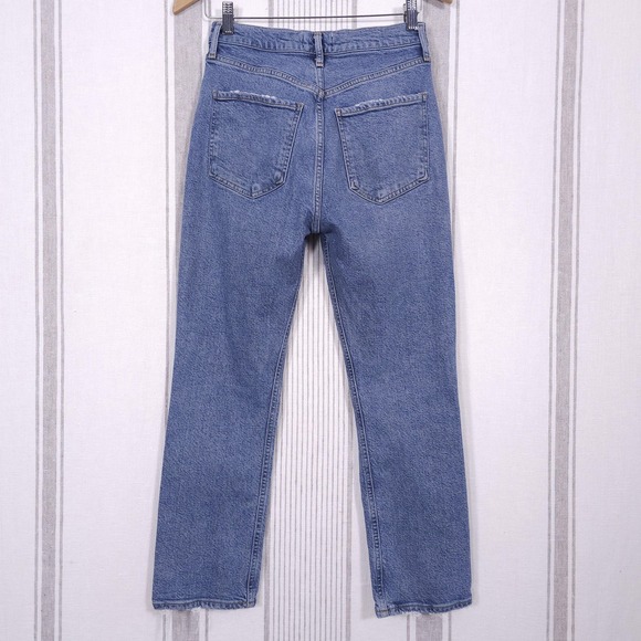 AGOLDE Riley Jeans Womens 26 Blue High Rise Crop Straight Distressed Button Fly - Picture 2 of 12